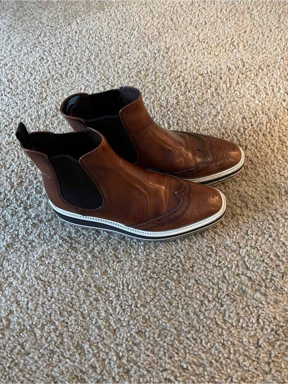 Prada Brown Leather Wingtip Chelsea Ankle Boots